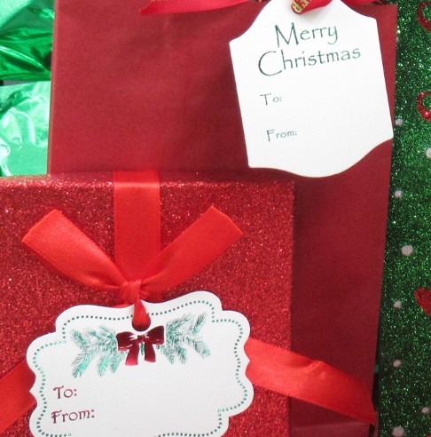 gift tags, holiday, red packages