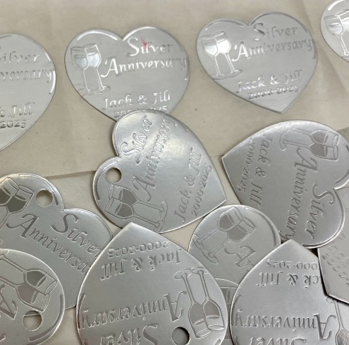 silver, anniversary hearts, tags with and without hole punches